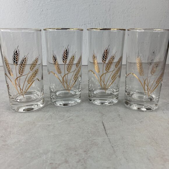 Homer Laughlin Other - Homer Laughlin Golden Wheat Juice Glass set of 4 glasses 22k Gold 55” H Vintage